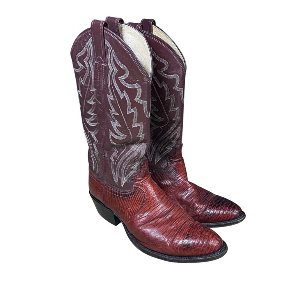 Vintage Justin Boots Teju Lizard 8103 Cowboy Western Exotic Leather Mens Size 8E